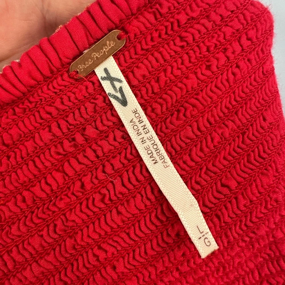 Free People Cherry Bomb Madrass Revolve Smocked Waist Puffed Sleeve Boho Cottage - Picture 5 of 7